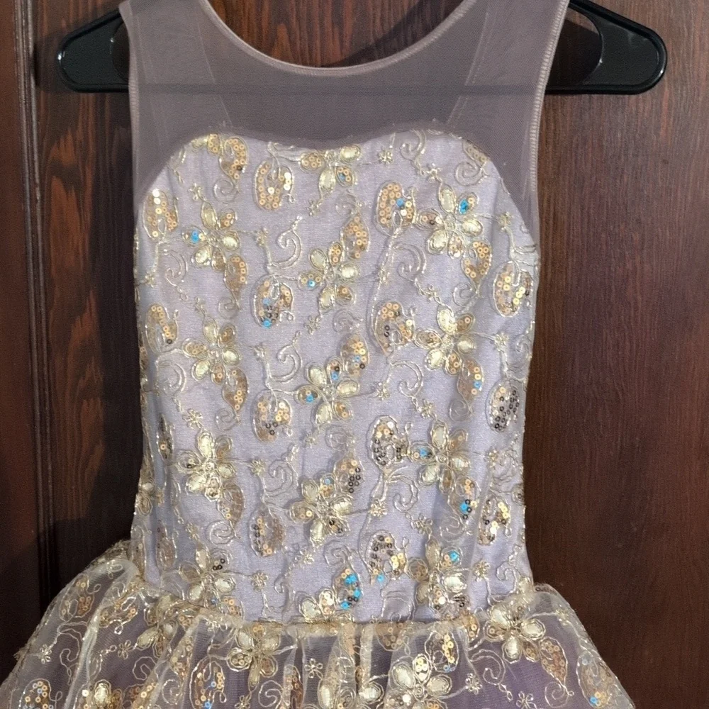 Weissman Purple with Floral Gold Sequined Tulle Leotard Dress Dance Costume LC